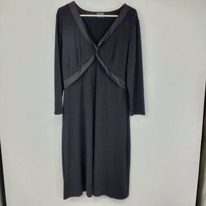 BCBG Paris Black Satin Trim V Neck Women's 3/4 Sleeve‎ Midi Dress XL